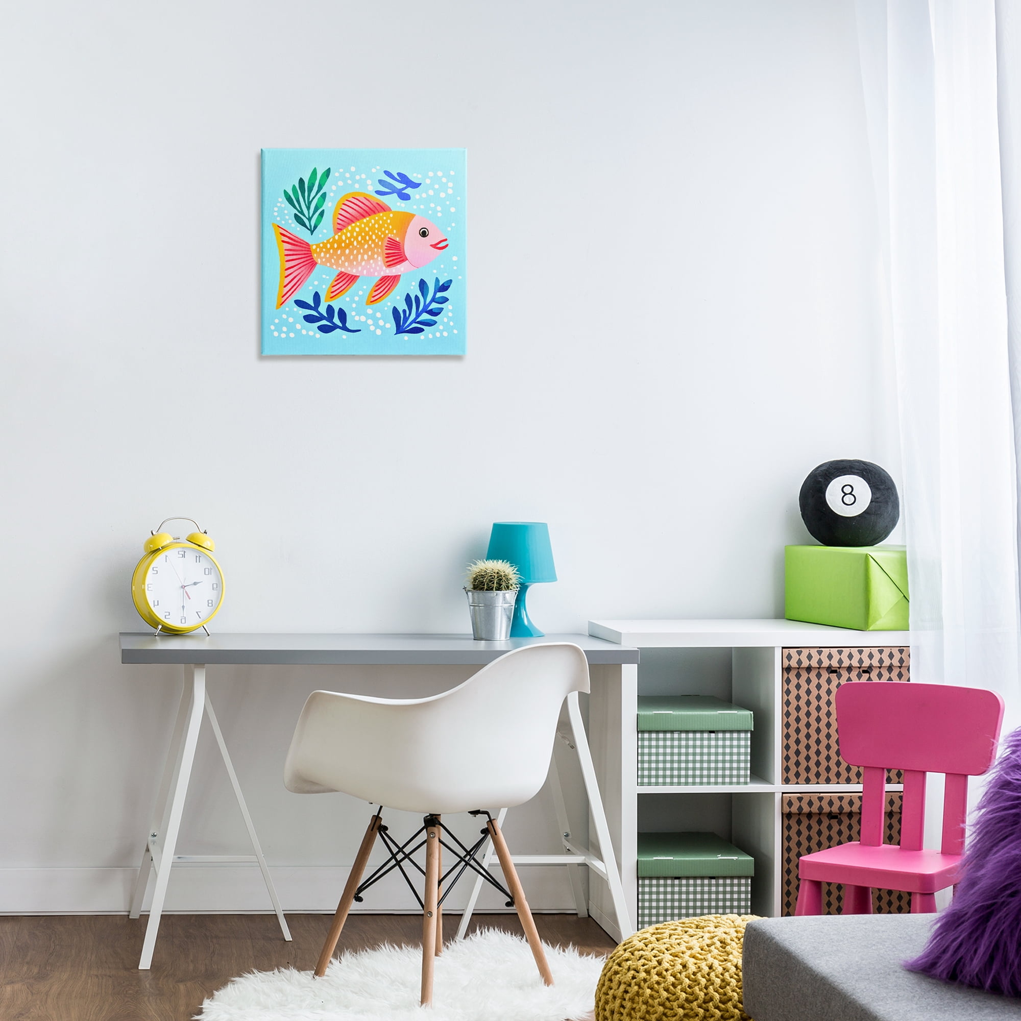 Stupell Industries Whimsical Fish & Seaweed Animals Painting Wrapped Canvas Art Print Wall Art, 17 x 17
