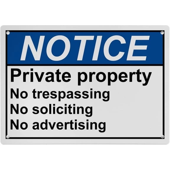 Industrial Caution Sign No Trespassing Sign (Private property No trespassing No soliciting No advertising) 8 in" x 12 in" Indoor Outdoor Workplace Industrial Caution Danger Warning SIgn
