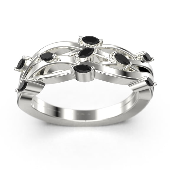 0.36Ct Marquise Black Diamond Moissanite Blooming Willow Wedding Ring 10K White Gold