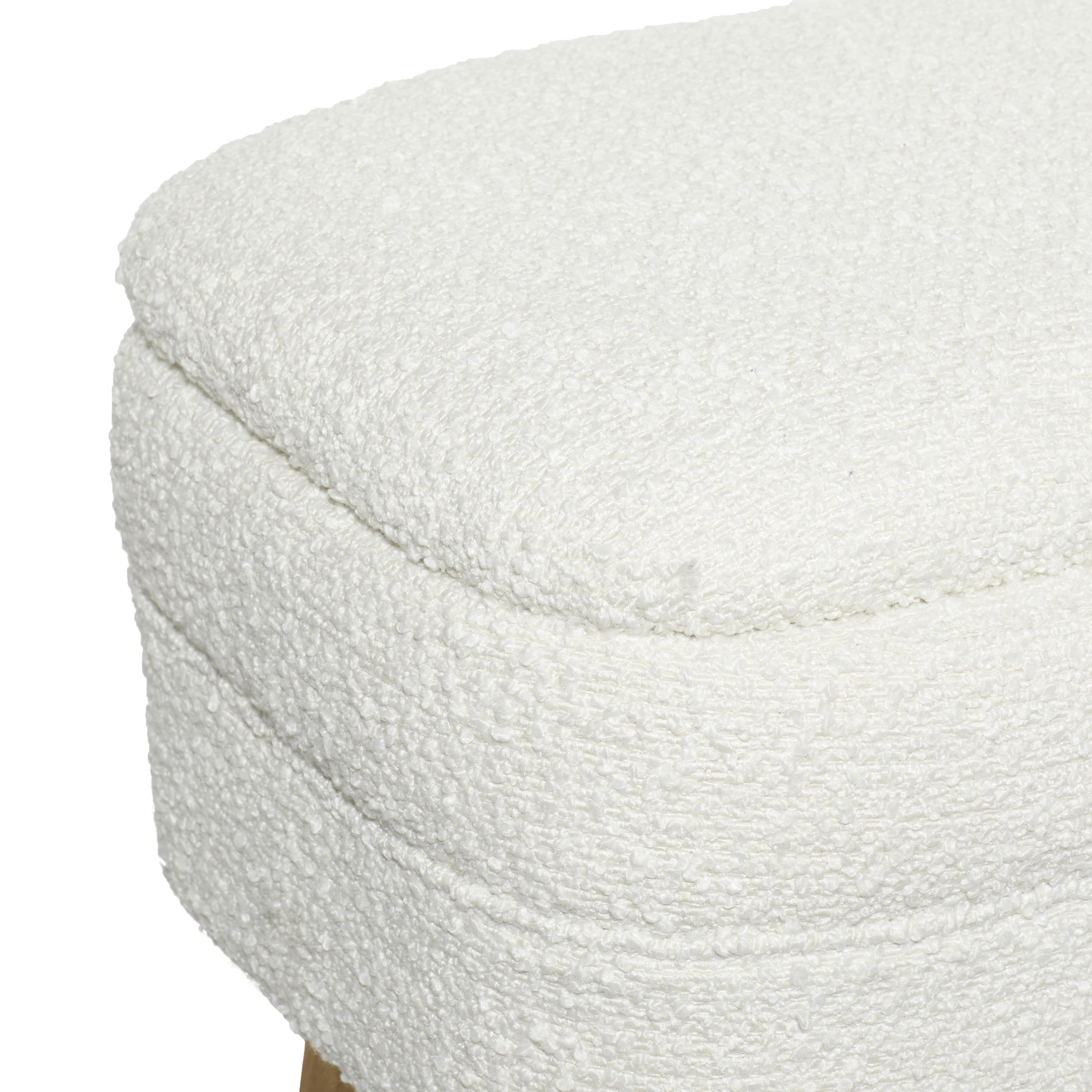 DecMode Polyester Rounded Upholstered Boucle Storage Bench with Wood Legs, White