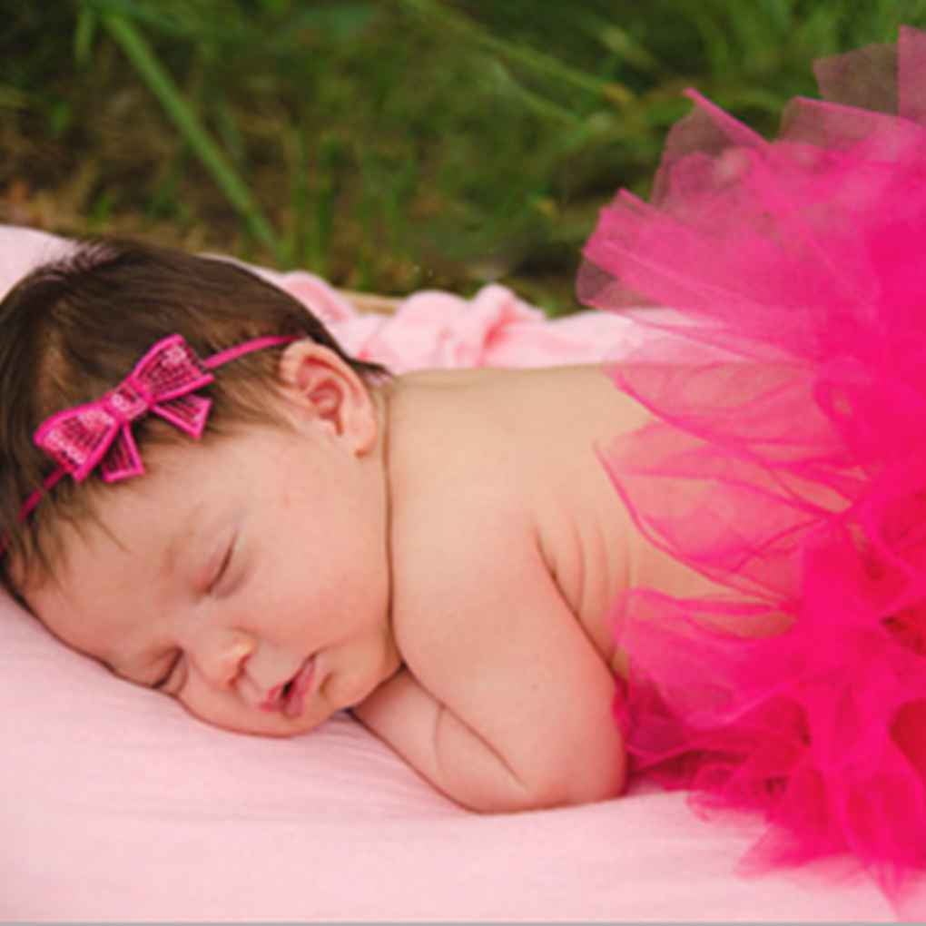 Infant Newborn Baby Girl Mesh Tutu Rainbow Skirt+Headband Photography Prop Photo 