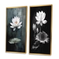 thumbnail image 3 of Designart "Monochrome Lotus Symphony in Grey II" Floral Framed Wall Art Set Of 2 - Grey Floral Framed Canvas Set For Living Room Decor, 3 of 7