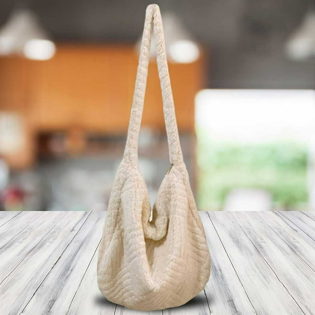 Women Furry Shoulder Bag Cute Plush Hobo Bag Large Capacity Casual Commuting Bag