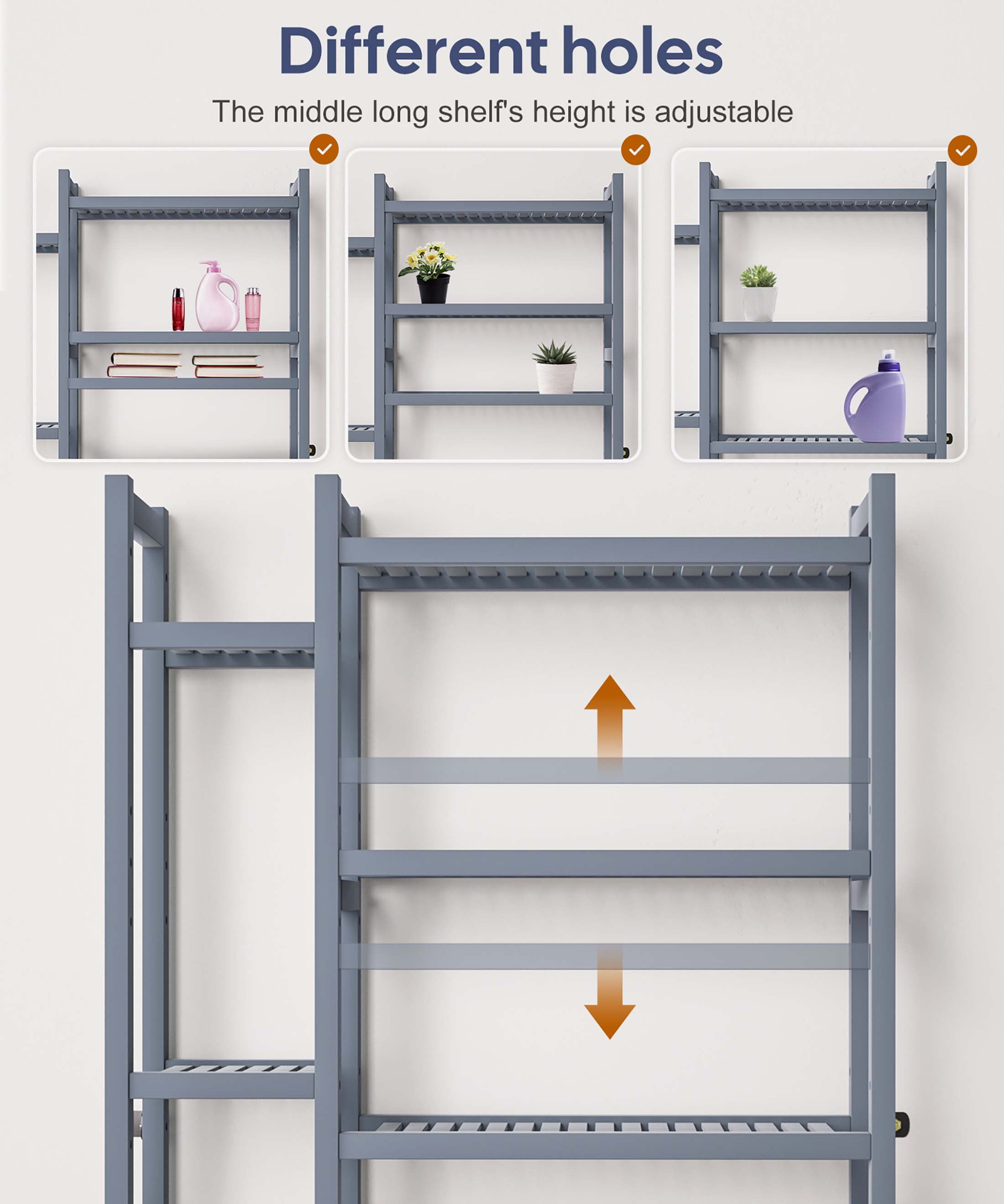 Enogets Over the Toilet Storage, Bamboo Bathroom Organizer with Adjustable Rack, Basket, Drawer & Waterproof feet