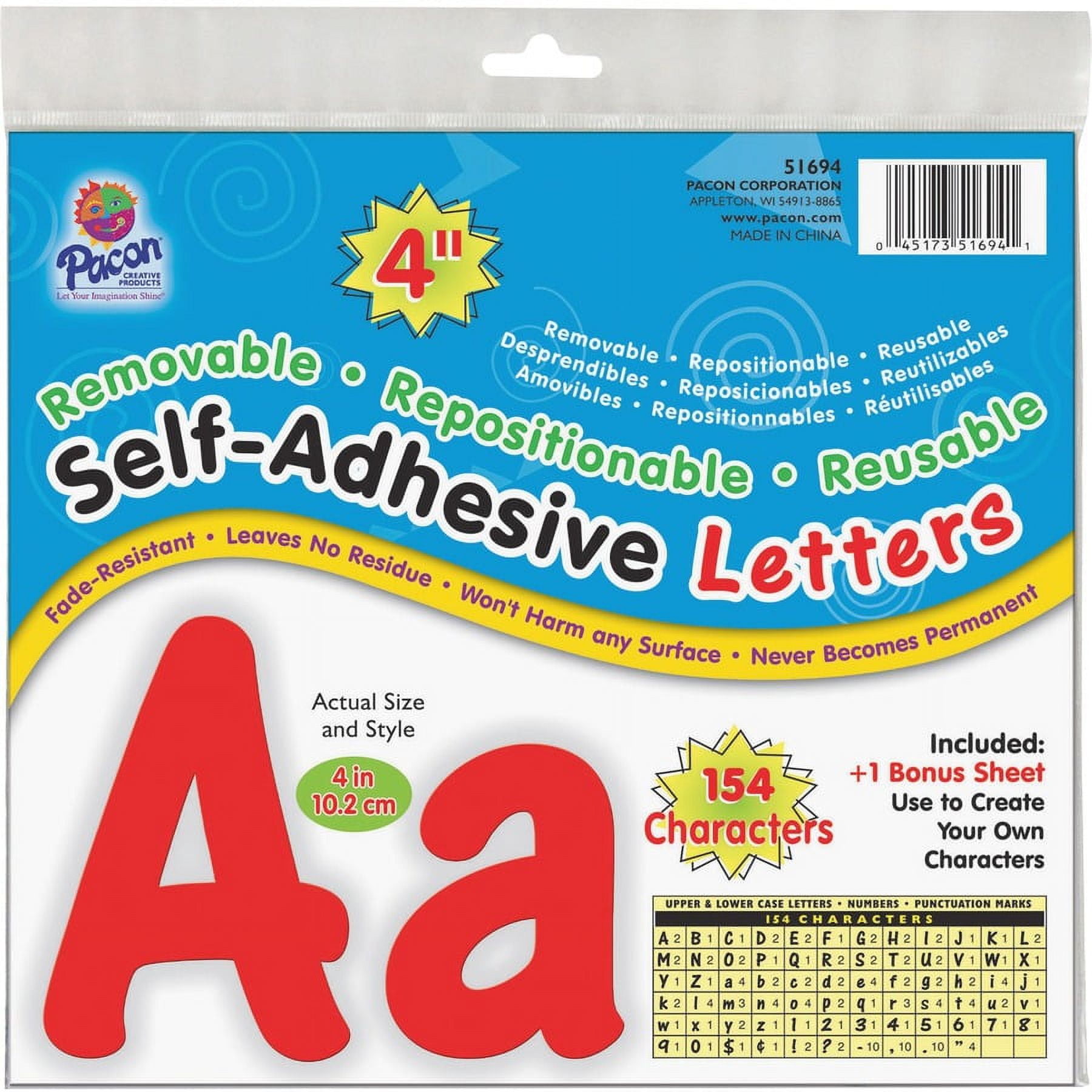 Pacon Self-Adhesive Letters, Red, Cheery Font, 4", 154 Characters