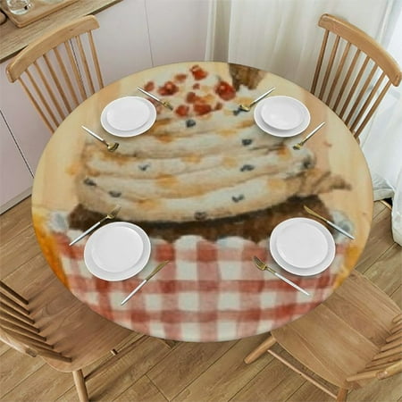 

Fall Elastic Round Tablecloth Thanksgiving Ice Cream Pumpkin Sunflower Buffalo Plaid Fitted Tablecloths