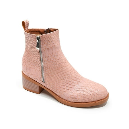 

SIMANLAN Women Ankle Booties Comfort Winter Boots Dual Side Zip Chunky Heel Bootie Ladies Anti-Slip Boot Womens Casual Pink 6