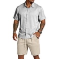 thumbnail image 2 of Hogleaql Big and Tall 2 Piece Linen Sets Outfits Mens Button Short Sleeve Shirts and Shorts Summer Beach Set with Pockets Elastic Waist Casual Fashion Loose Matching Outfits Light Gray XL, 2 of 4