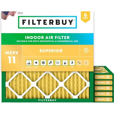 

25x25x1 Air Filter MERV 11 Allergen Defense (6-Pack) Pleated HVAC AC Furnace Air Filters Replacement (Actual Size: 24.50 x 24.50 x 0.75 Inches)