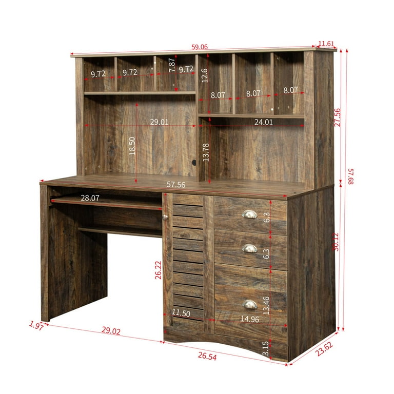 Modern Computer Desk with Storage Shelves & Drawers, Study Table with Hutch