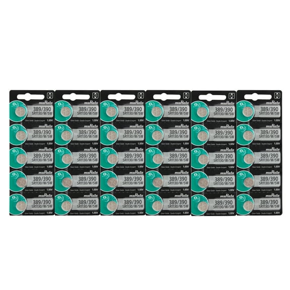 30 Pcs Murata 390/389 SR1130SW/SR1130W Silver Oxide Watch Batteries