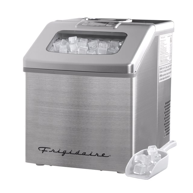 Frigidaire 40 lbs. Clear Square Ice Maker, Countertop Ice Machine with Digital Controls, Stainless Steel