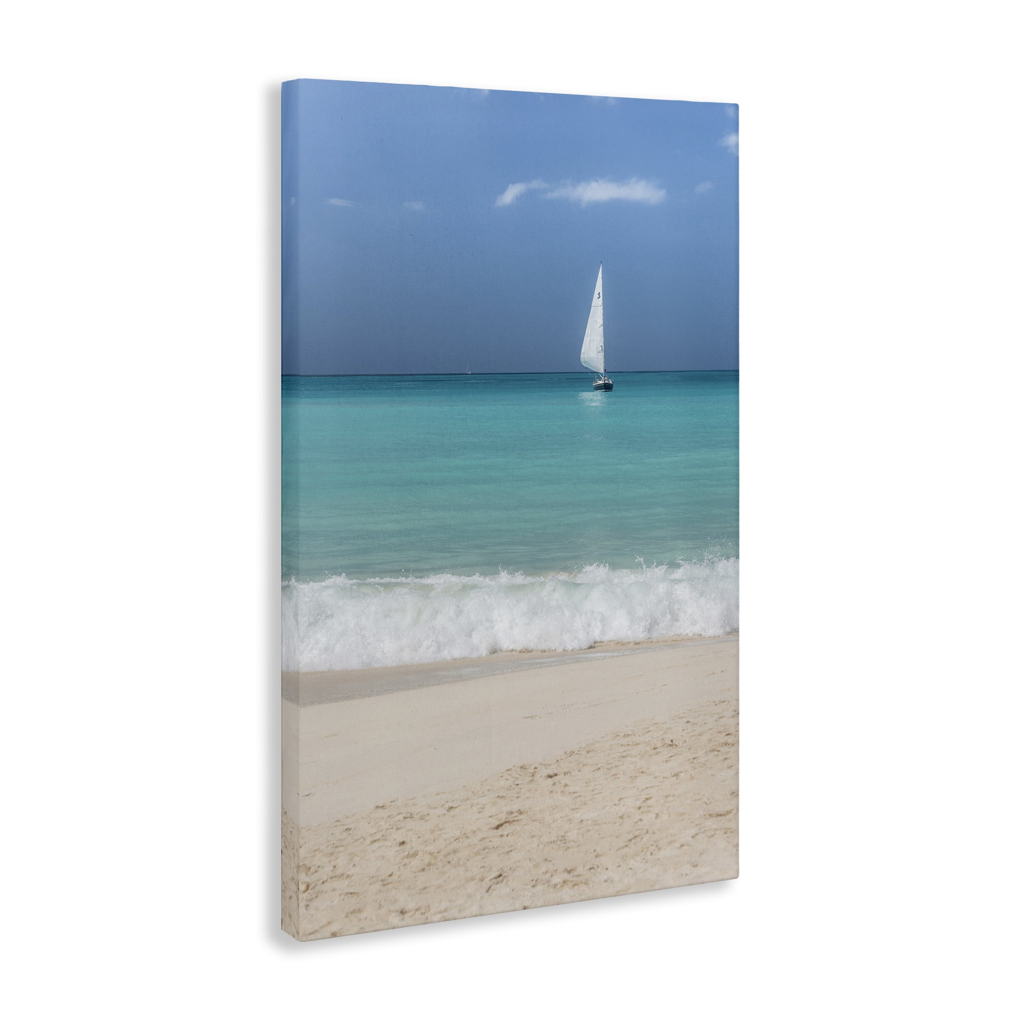 Stupell Industries Lone Sailboat Beach Tide Nautical & Beach Photography Wrapped Canvas Art Print Wall Art, 16 x 24