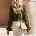 thumbnail image 3 of Women's Retro Ruffle Edge V-Neck Long Sleeve Pullover Top Lightweight Solid Color Casual Loose Blouse Fashion Daily Vacation Streetwear Shirt, Army Green Size L, 3 of 5