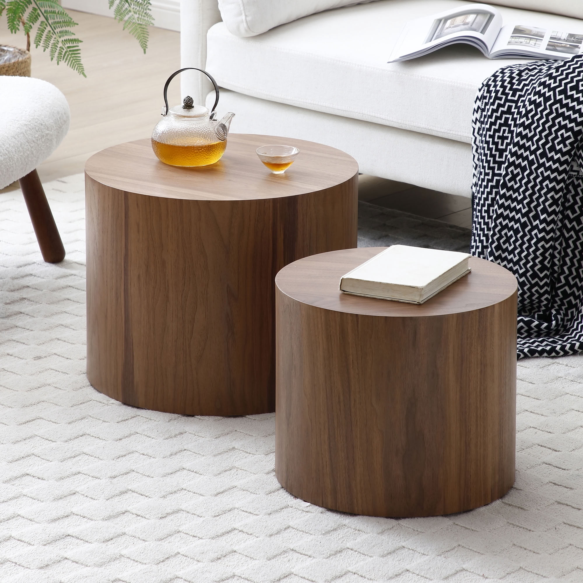 MAYEERTY Nesting Round Coffee Table Set of 2, No Assembly Accent Table for Living Room Bedroom Home Office Small Space