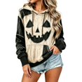 thumbnail image 4 of SJLDQY Halloween Hoodies for Women Pumpkin Face Graphic Hoodie Hallowmas Long Sleeve Casual Patchwork Pullover Hooded Sweatshirts with Pockets, 4 of 6