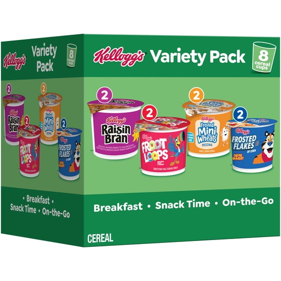 Kellogg's Frosted Flakes, Raisin Bran, Froot Loops, Frosted Mini-Wheats Variety Pack Breakfast Cereal, 17.2 oz, 8 Count