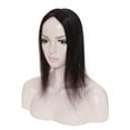 thumbnail image 5 of MY-LADY Clip in Hair Topper 100% Remy Human Extensions Women Toupee Silk Base Hairpiece with Bangs for Loss Hair #1B Natural Black 12", 5 of 7