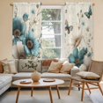 thumbnail image 2 of Teal Tulip Butterfly Kitchen Curtain for Berdoom Living Room Cafe 72 Inch Length, Turquoise Floral Farmhouse Beige Tiers Curtains Light Filtering Drapes Rod Pocket Window Treatment 2 Panels 52"Wx72"L, 2 of 8