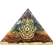 7 Chakra Crystal Orgone Pyramid, Organite Pyramid Hamsa Hand (Evil Eye)