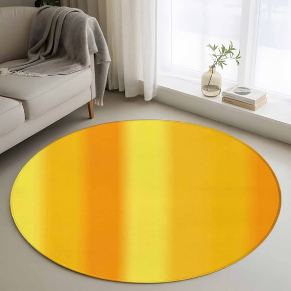 Yellow Orange Vertical Striped Round Area Rug 3Ft Washable Small Circle Rugs for Kitchen Entryway, Modern Color Ombre Non-Slip Carpet Floor Mats Indoor Outdoor Carpet Runner Aesthetic Home Decor