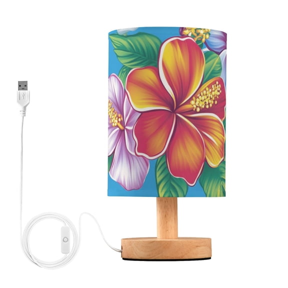 Vibrant Hawaiian Florals Table Lamp with USB Port LED Warm Light Lamp Night Light Home Decor