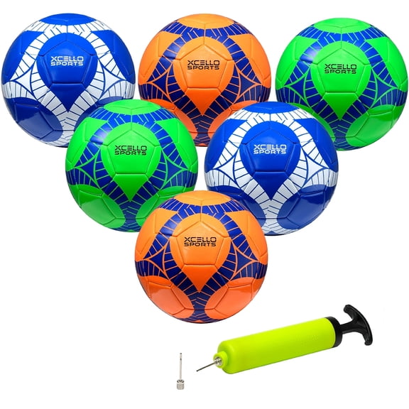 Xcello Sports Size 3 Soccer Balls with Pump Orange Green Navy 6/Pack (SB-S3-6-ASST-1)