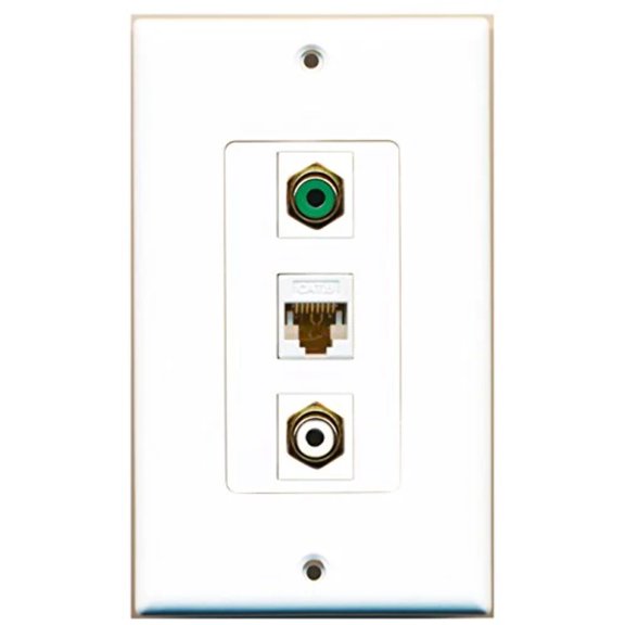 RiteAV - 1 Port RCA White and 1 Port RCA Green and 1 Port Cat6 Ethernet White Decorative Wall Plate Decorative