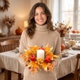 thumbnail image 6 of YyuenwAutumn Pumpkin Maple Leaf Candle Wreath Halloween Thanksgiving Harvest Table Centerpiece Multi-Color Artificial Floral Ring Mantel Mini Hanging Decor, 6 of 7