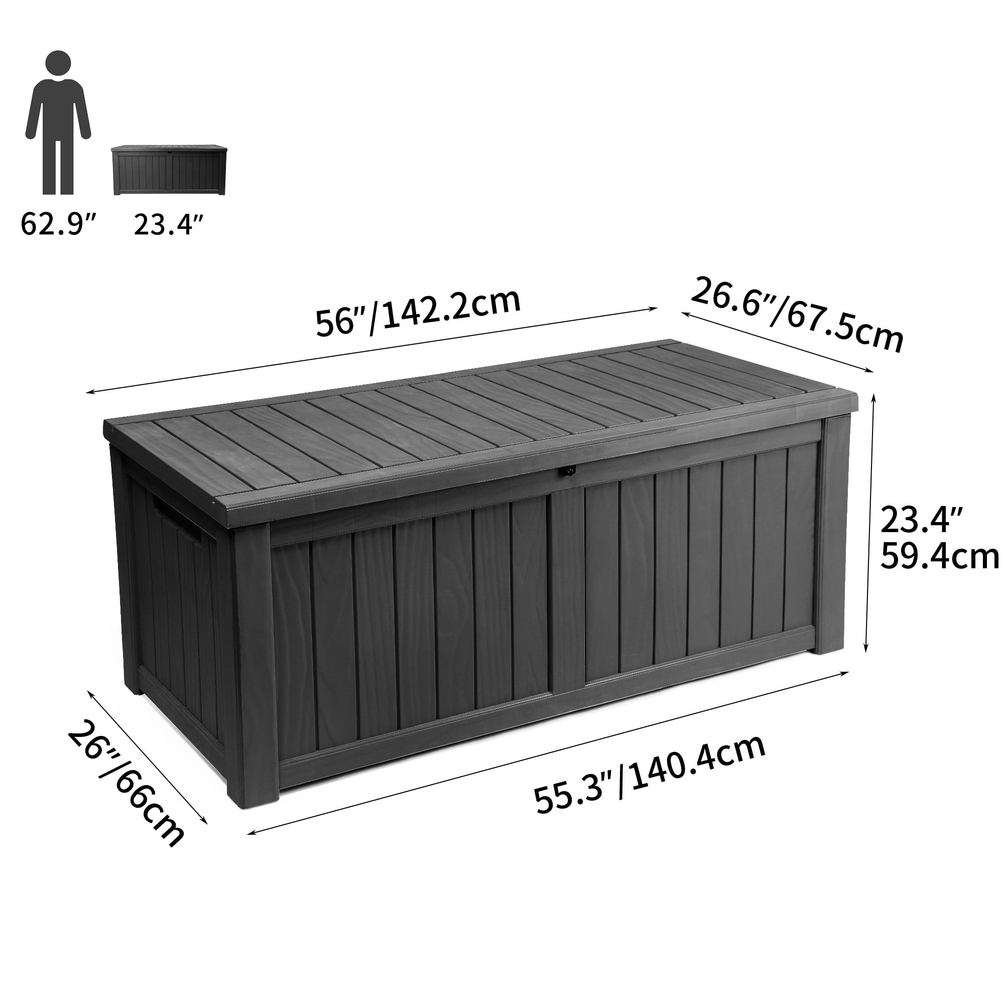 Dextrus Outdoor 120 Gallon Resin Deck Box, Dark Grey