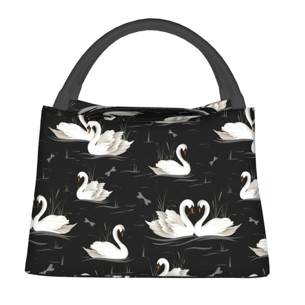 Easygdp Swan And Dragonflies Bolsa de Almuerzo Insulada Reutilizable, Bolsa de Mano y Bandolera para Oficina, Trabajo, Viajes