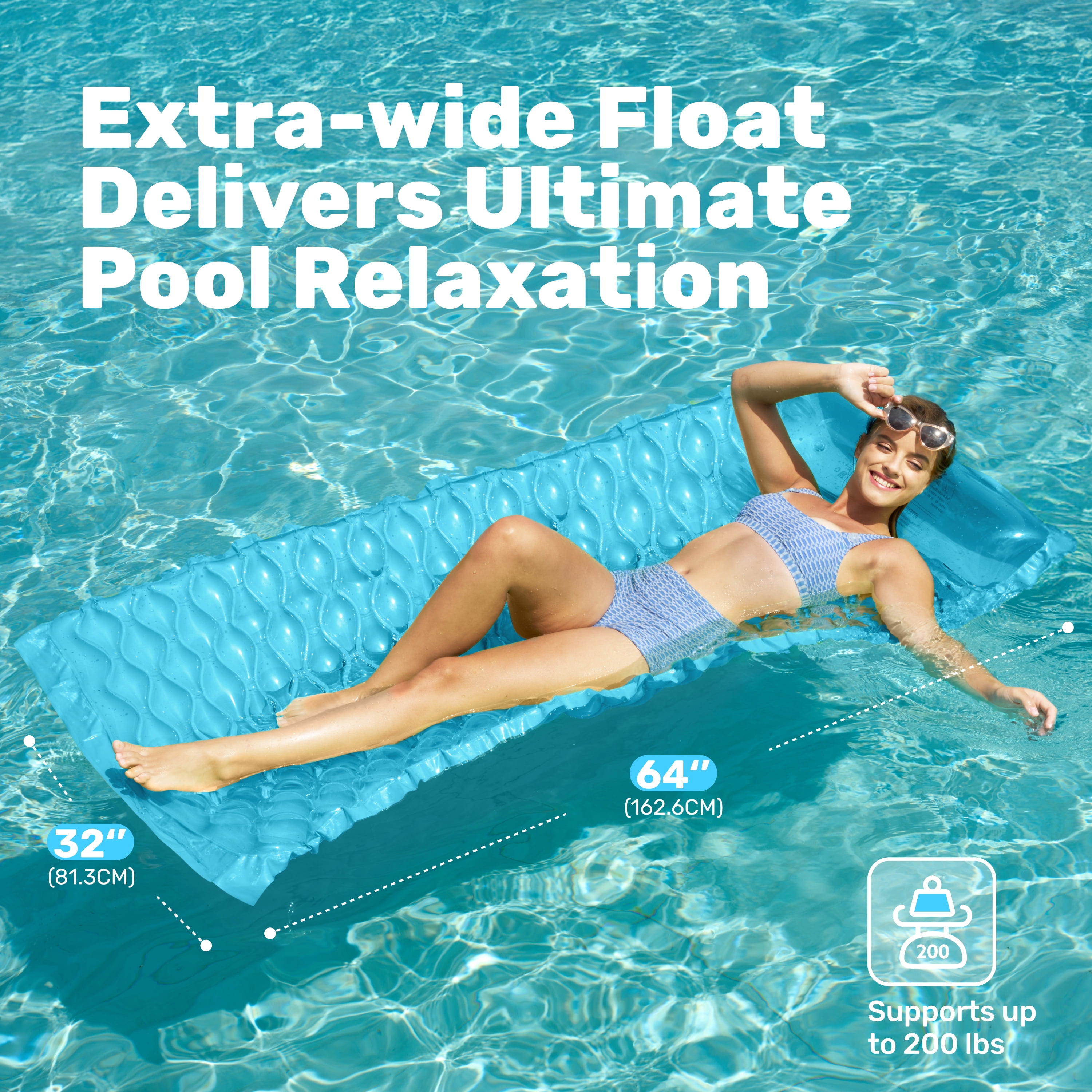 Joyfy 2 Packs Inflatable Pool Floats Raft, Pool Lounge for Adults, 64x32 inch Swimming Mat Pool Mattress with Headrest, Float Air Mat Pool Raft for Summer Water Beach Fun