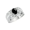 thumbnail image 3 of RYLOS Men's Rings Sterling Silver Rings Classic Designer Style 8X6MM Oval Gemstone &  Diamond Ring Cabochon Onyx October Birthstone Rings For Men  Size 10, 3 of 7