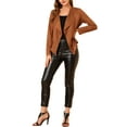 thumbnail image 3 of MODA NOVA Juniors Faux Suede Long Sleeve Draped Front Moto Jacket, 3 of 7