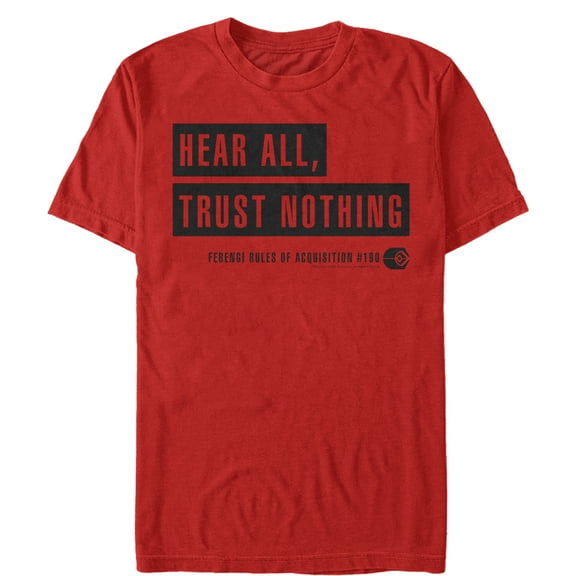 Men's Star Trek: Deep Space Nine Ferengi Rules Hear All Trust Nothing Graphic Tee Red Large