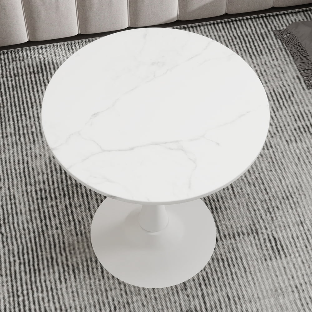 27.6-Inch Round Mid-Century Modern Dining Table & Coffee Table, Faux Marble Top, Pedestal Side Table for Living Room