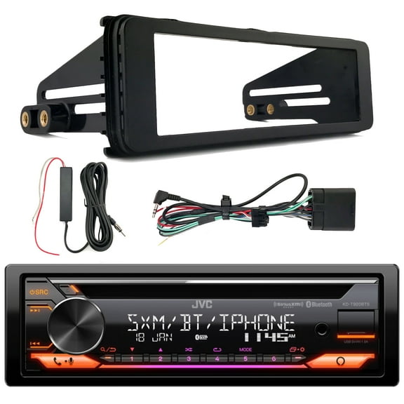 JVC KD-T920BTS Single DIN AM/FM Stereo USB AUX CD Player Bluetooth Multimedia Car Audio Receiver, Enrock 98-2013 Harley Single Din Installation Kit, Antenna Signal Reception Amplifier Booster Kit