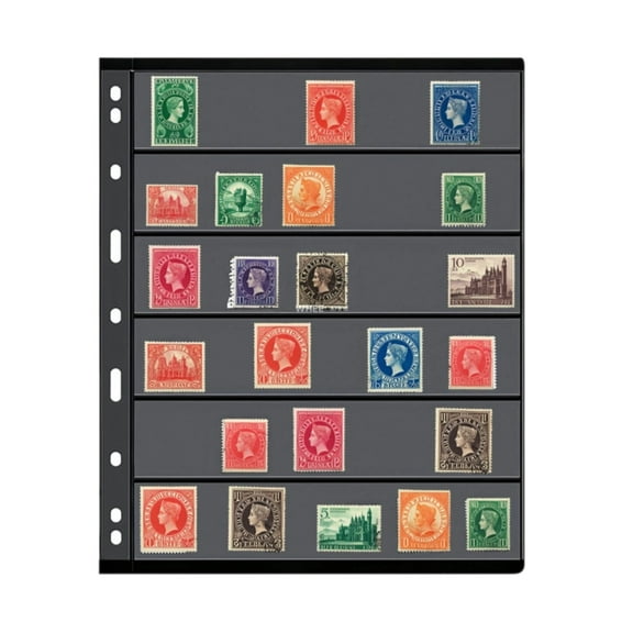 Stamp Album Refill Pages 10 Pack, 9 Pocket Double Sided Collection Sheets, Black Background Currency Coin Storage Pages, Standard Size 8.5 x 11 inch Binder Insert