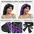 thumbnail image 3 of AWAYTR Long Satin Bonnet - Double Layer Reversible Silk Bonnet for Long Hair Women Sleeping Cap with Tie Band, 3 of 7