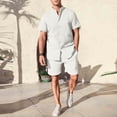 thumbnail image 2 of ZQUUVOU Men's 2 Piece Sport Set Short Sleeve Stand Collar Top and Drawstring Waist Shorts Casual Workout Outfit White, 2 of 5