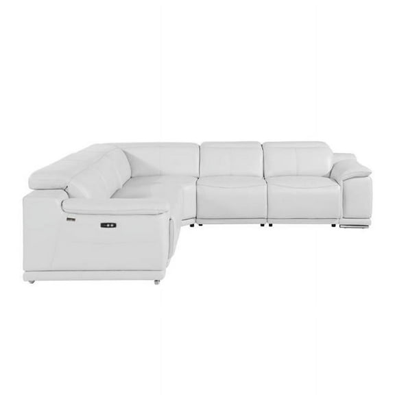 35 in. White Italian Leather Modular Curved Reclining Sectionals, 5 Piece