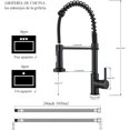 thumbnail image 2 of Negro Acero inoxidable Grifo de cocina 360&deg; Giro Palanca &uacute;nica Extra&iacute;ble Grifos comerciales Arco alto Agua caliente y fr&iacute;a Grifos mezcladores Con dos mangueras, 2 of 10