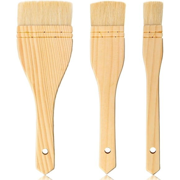 HLONK 3 Pack Flat Hake Paint Brushes Flat Hake Brush for Watercolor Artist Painting Wash Brushes Sheep Hair Bristle Brush for Wash Ceramic Pottery(1 Inch 2 Inch 3 Inch)