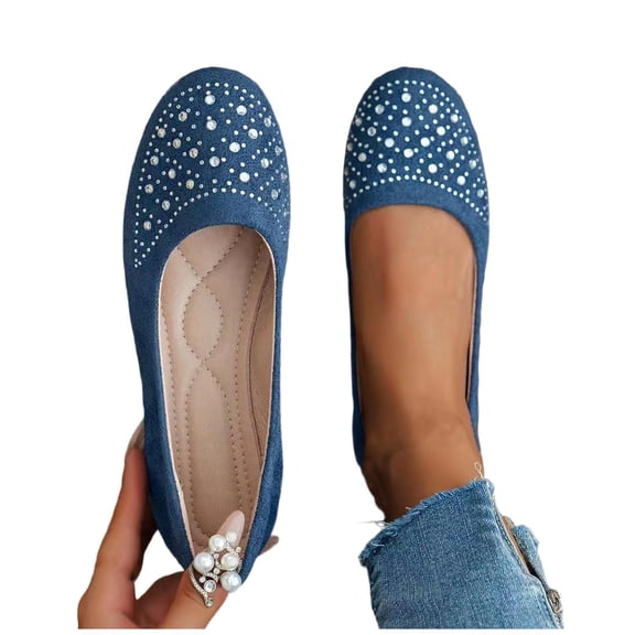 Lovskoo Womens Embellished Flats Round Toe Comfort Casual Slip On Shoes Spring Summer
