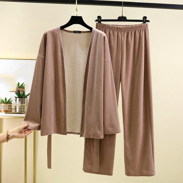 Liquidation à Moins de 7! Ensemble de Pyjama Décontracté et Chaud pour Femmes Sevevn, Couleur Unie, Col Rond, Cadeau de Vacances, Kaki