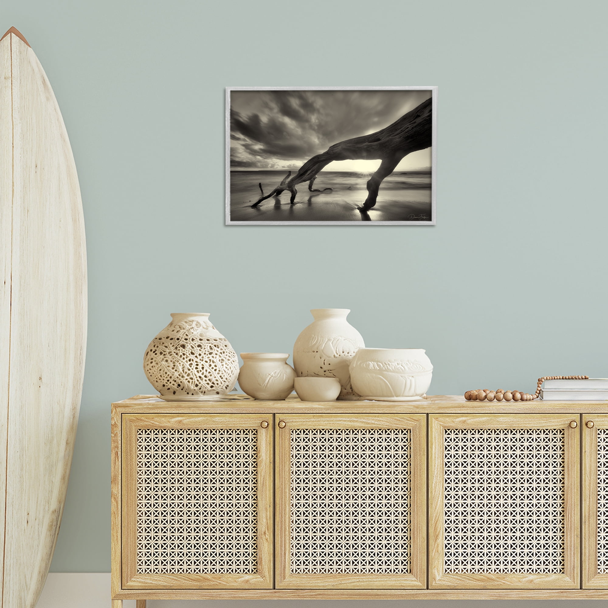 Stupell Industries Tree Trunk on Shore Landscape Photography Gray Framed Art Print Wall Art, 24 x 16