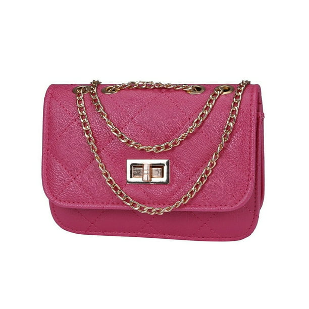 Women&#39;s Small Crossbody Handbag Quilted Purse Bag with Chain Shoulder Strap Hot Pink - Walmart ...