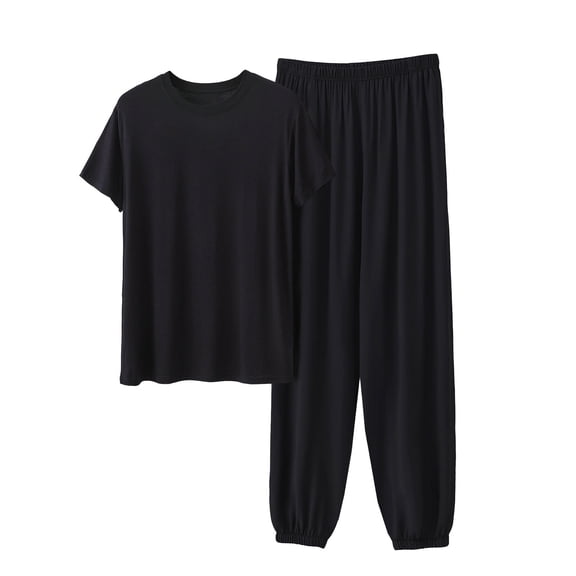 BaoFuBaoMei Mens Pajamas Set Big and Tall 2 Piece Crew Neck Lounge Sets Short Sleeve Top Joggers Sleepwear Sets Comfy Soft Loungewear with Pockets