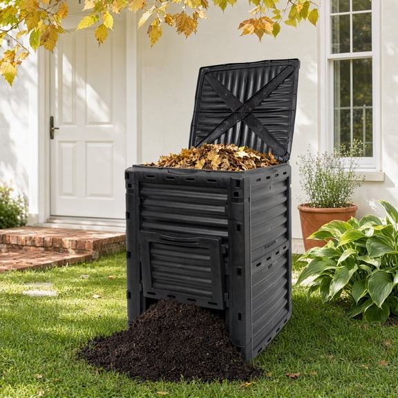 LAUSAINT HOME Outdoor Compost Bin, 80 Gallon Large Capacity Composter for Garden Waste, Fast Creation of Fertile Soil, Black