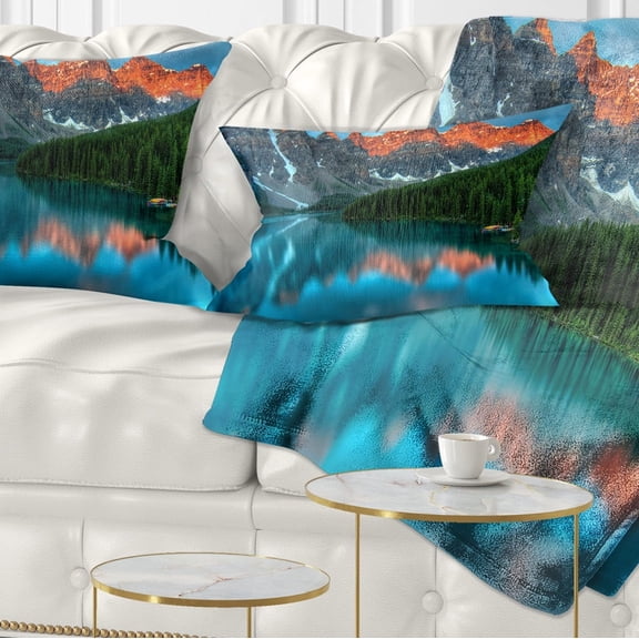 Designart Moraine Lake Sunrise - Landscape Photography Throw Pillow - 12x20